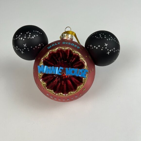 Disney Sunburst Minnie Mouse Mickey Ear Icon Glass Large Ball Ornament 2022 50th - Picture 2 of 5